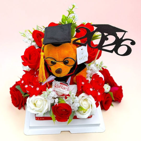 Graduation Arrangement Graduate 2026 Plush Teddy Bear Soap Roses Hydrangeas Raffaello Praline