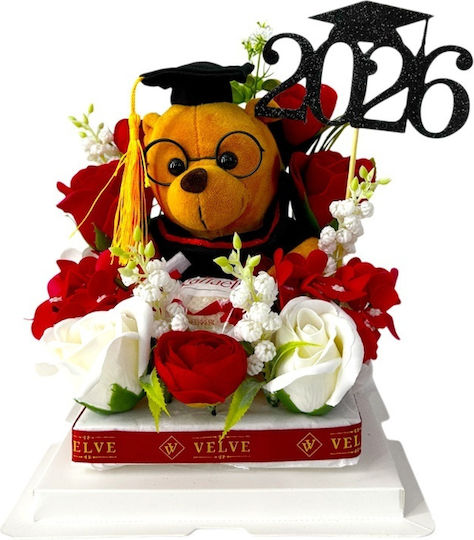 Graduation Arrangement Graduate 2026 Plush Teddy Bear Soap Roses Hydrangeas Raffaello Praline