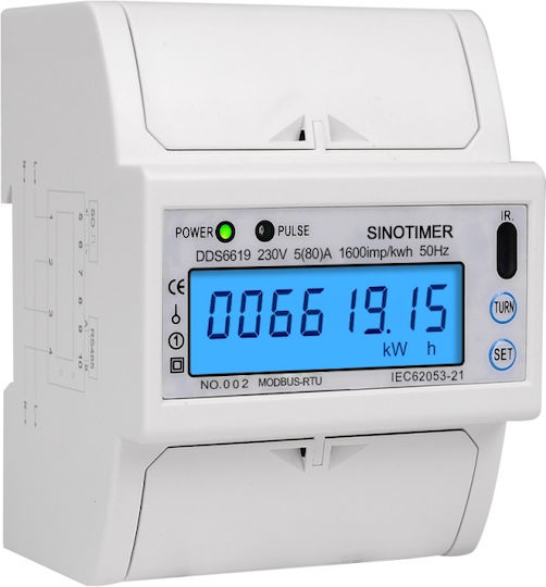 Contor Monofazat de Energie Electrică Sinotimer 230v Ac 50hz 5 100 A Afișaj Digital cu Led Iluminat Dds6619-015