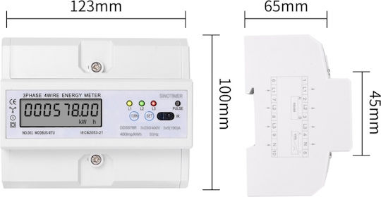 Contor de Energie Electrică Trifazat Sinotimer 3x230/400V AC 50Hz 3x5 100 A Afișaj Digital LED DDS578R