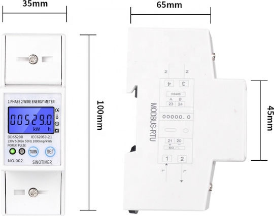 Contor Monofazat de Energie Electrică Sinotimer 230v Ac 50hz 5 80 A Afișaj Digital cu Led Iluminat Dds529r