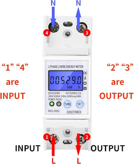 Contor Monofazat de Energie Electrică Sinotimer 230v Ac 50hz 5 80 A Afișaj Digital cu Led Iluminat Dds529r