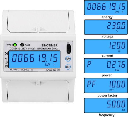 Contor Monofazat de Energie Electrică Sinotimer 230v Ac 50hz 5 100 A Afișaj Digital cu Led Iluminat Dds6619-015
