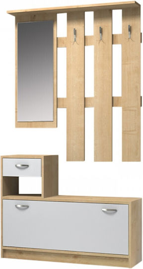 Raynold Entry Furniture with Mirror / Hanger & Shoe Rack Natural / White 100x30x180cm Raynold Entry Furniture with Mirror / Hanger & Shoe Rack Natural / White 100x30x180cm