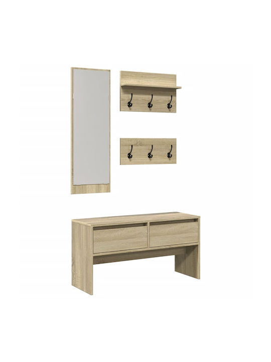 Entry Furniture with Mirror / Hanger / Shoe Rack & Bench Coffee 90x31x46.5cm