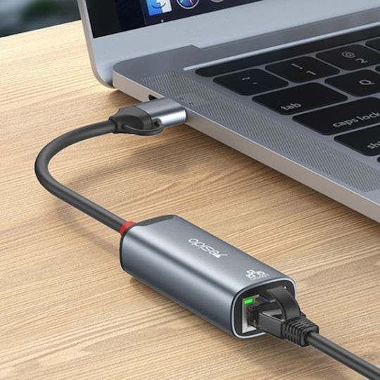 Ethernet Adapter Usb 3.0 Usb Type-c To Rj45 Gigabit 1000mbps Aluminum Yesido Gray