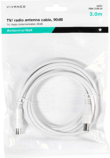 Vivanco Cablul Antenă Coaxial Masculin - Coaxial Feminin Alb 3m 48701 1 Bucată