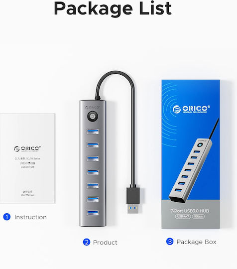 Orico Хъб 7 Порта USB 3.0 с USB-C Връзка