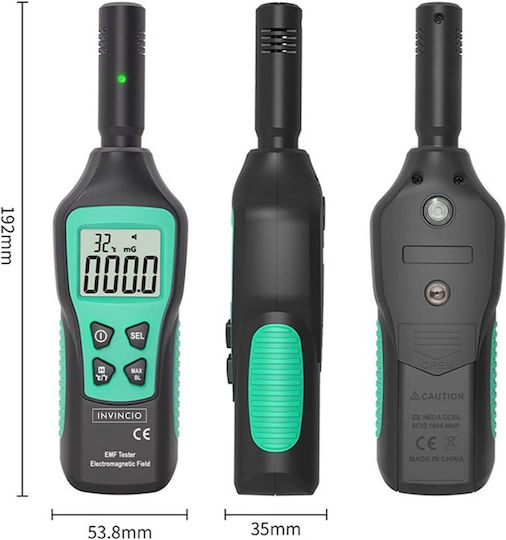 Invincio Detector Radiații Electromagnetice Mg Mt V/m Detectare Afișaj Lcd Iluminat Măsoară Temperatură ℃/℉ Funcție Memorie Valoare Maximă Lanternă Culoare Verde