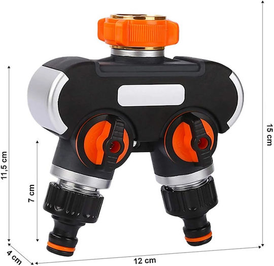 Adaptor Robinet 2 Căi Zola Control Flux Irigare Grădină Conector 3/4" Negru Portocaliu