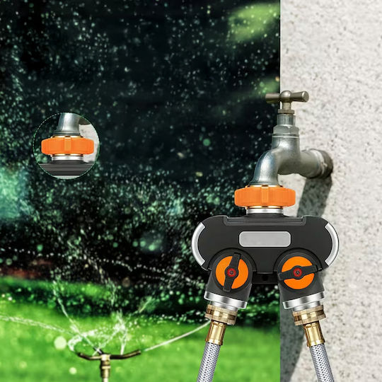 Adaptor Robinet 2 Căi Zola Control Flux Irigare Grădină Conector 3/4" Negru Portocaliu