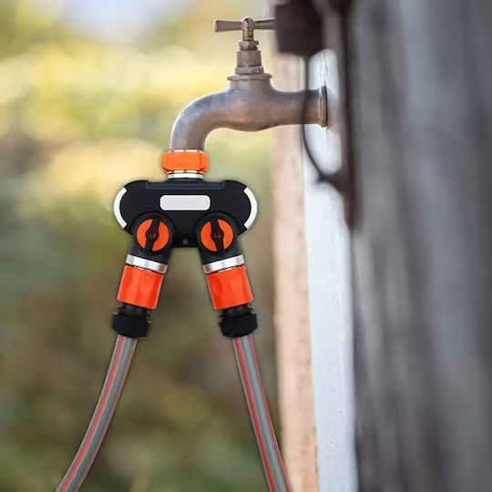 Adaptor Robinet 2 Căi Zola Control Flux Irigare Grădină Conector 3/4" Negru Portocaliu