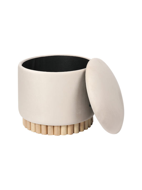 Stool for Living Room with Storage Space Upholstered with Velvet Terina Cream 46x46x42cm