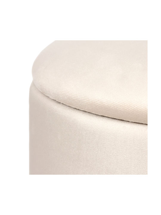 Stool for Living Room with Storage Space Upholstered with Velvet Terina Cream 46x46x42cm
