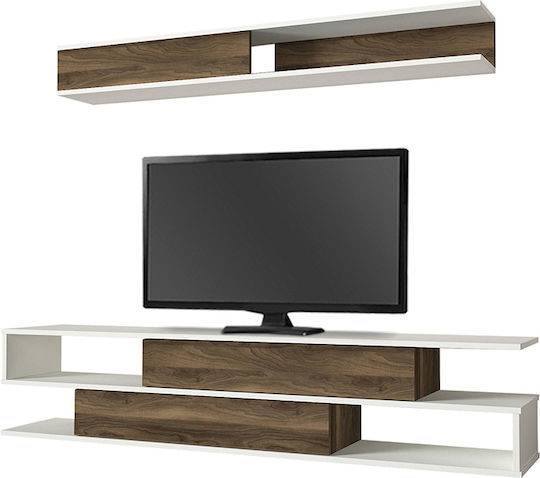 Unitate TV pentru sufragerie Manet Alb - Karydi cu iluminare L180xA29.5xÎ39cm
