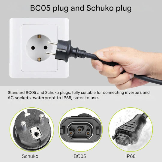 Bc05 Cablu De Alimentare 2 M Hms Solar Micro-invertor Ip68 Conector Bc05 La Ștecher Schuko Rezistent La Intemperii Conexiune Sigură Stabilă Instalare Rapidă Flexibil Instalare În Grădină Exterior