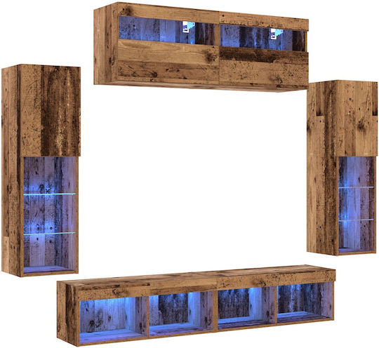 Living Room TV Unit with Showcase & Lighting Brown L30.5xW30xH102cm