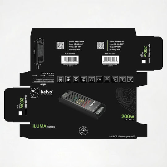 kelvo Adjustable LED Power Supply IP20 Power 200W with Output Voltage 24V
