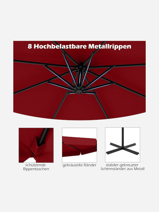 Umbrelă Profesională de Pardoseală Pătrată Metalică Roșie cu Bază de Susținere 3x3m NP12327WN