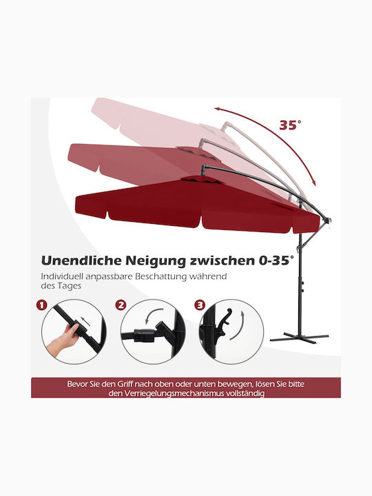Umbrelă Profesională de Pardoseală Pătrată Metalică Roșie cu Bază de Susținere 3x3m NP12327WN