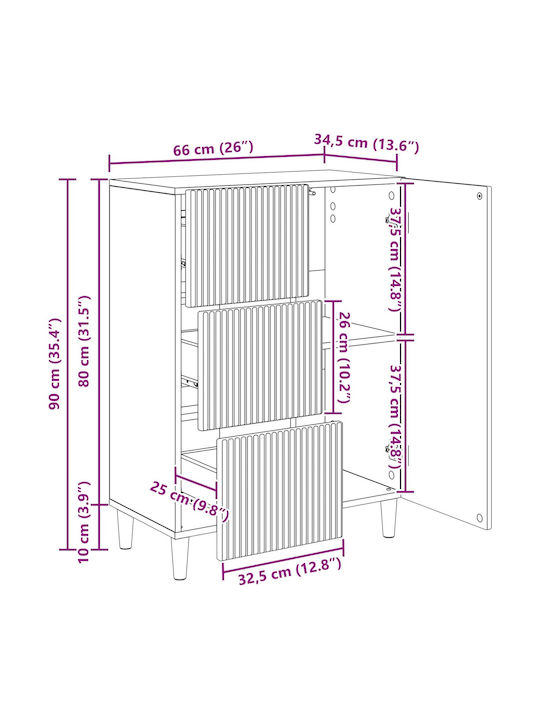 Bufet Din Lemn cu Sertare Alb 66x34.5x90cm