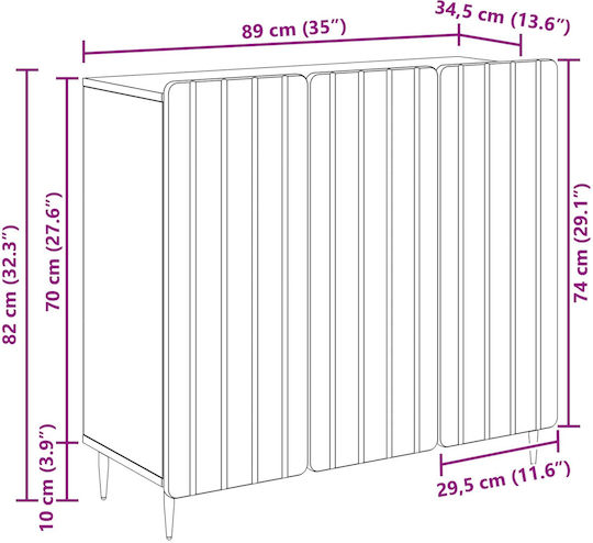 Sideboard aus Holz & Metall Grau Beton 89x34.5x82cm