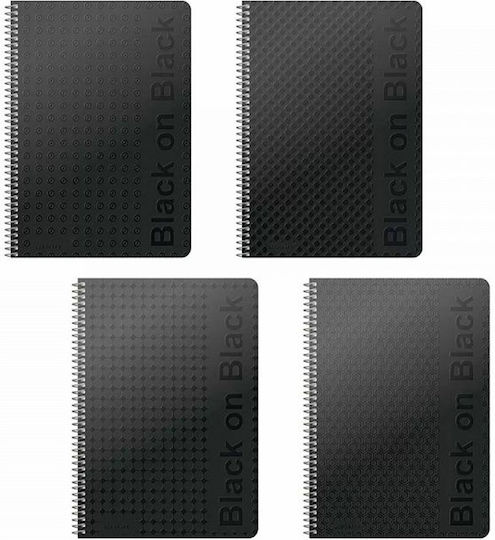 Black On Black Spiral Notebook Wirelock B5/17x25 5 Subjects 150 Sheets 6pcs