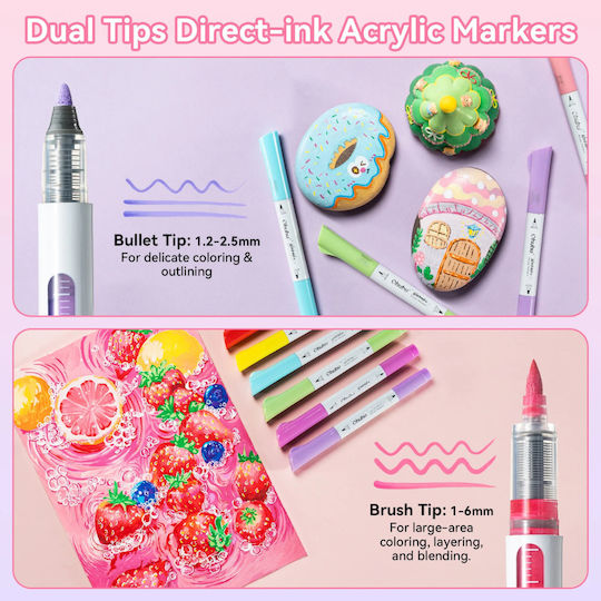 Ohuhu Waimoku Brush & Bullet 24 Μαρκαδόροι Ακρυλικό Basic Colors