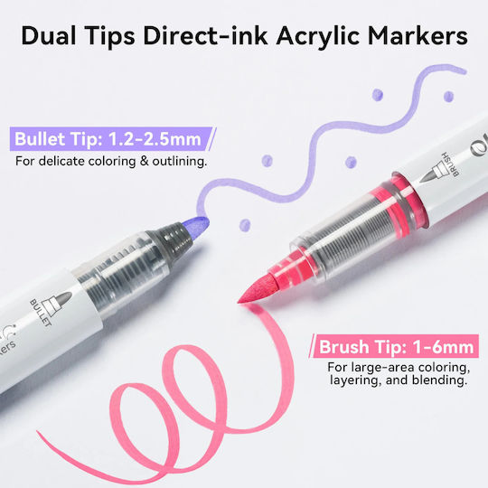 Ohuhu Waimoku Brush & Bullet 24 Μαρκαδόροι Ακρυλικό Basic Colors