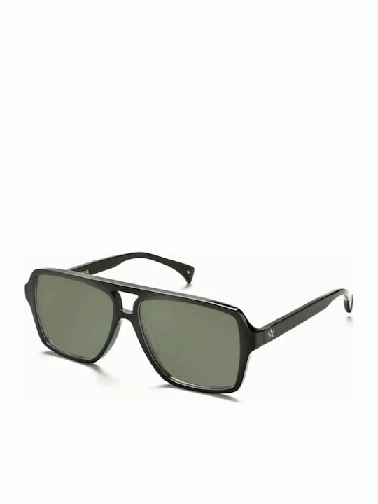 Am Eyewear Sonnenbrillen Schwarz mit Horn umrandetem Rahmen