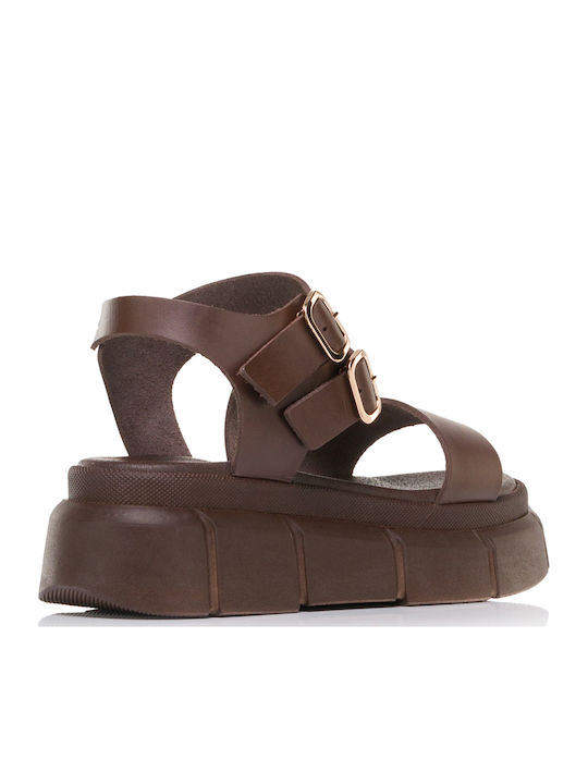 Дамски Кожени Сандали Flatforms Кафяви