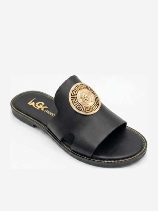 Leather Women's Flat Sandals Black