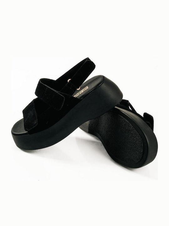 Leather Women's Flat Sandals Flatforms Black