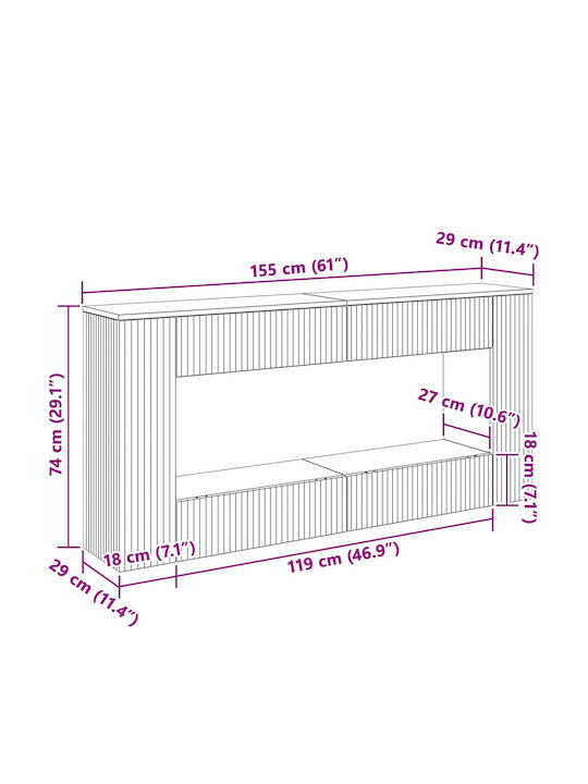 vidaXL Konsolentisch Holz M155xB29xH74cm