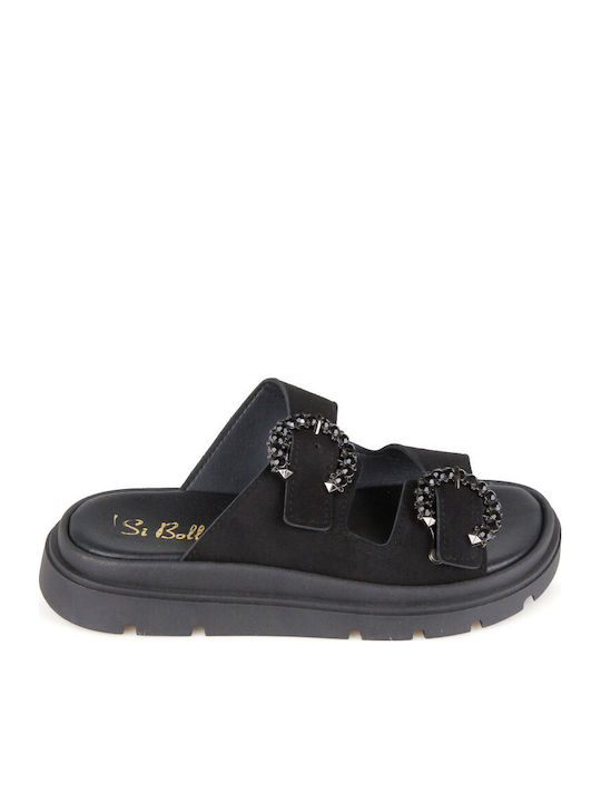 Leather Women's Flat Sandals Flatforms Black