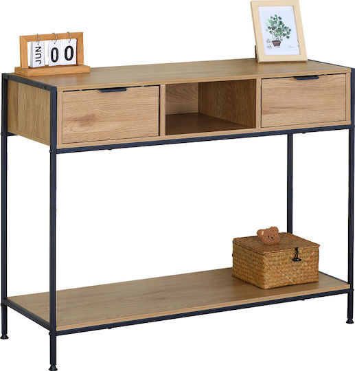 Kouros Console Table Sonoma Surface 100x35x81cm Black Metal Frame with Regulators