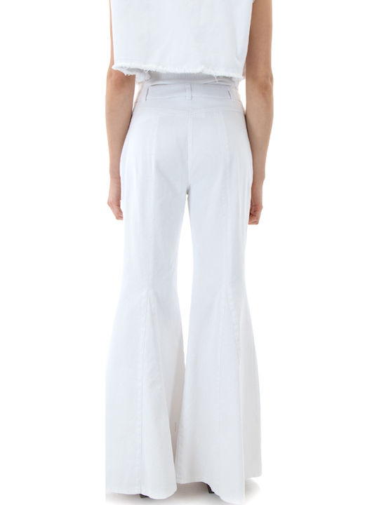 Moutaki Women's High Rise Fabric Flared Trousers White