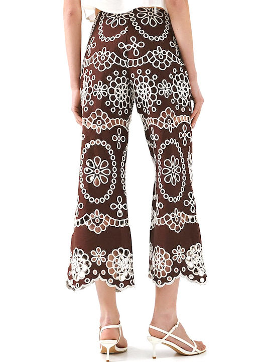 Access Women's High Rise Fabric Capri Trousers in Straight Leg Floral Brown-White Access Women's High Rise Fabric Capri Trousers in Straight Leg Floral Brown-White
