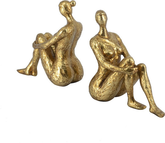Artekko Bookends Figurine Gold Resin Bookends Female Figure 19.3x9x19.7 Cm 2 Pieces