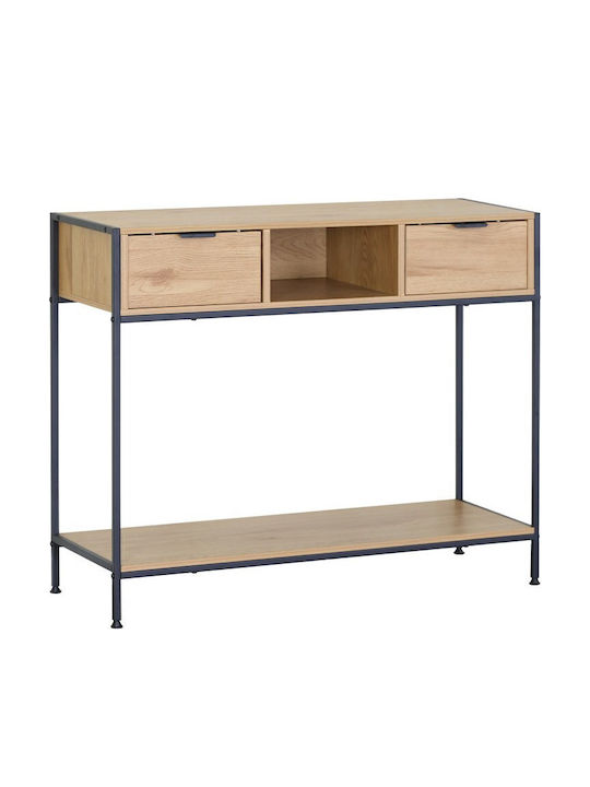 Wooden Console Table Wood & Metal Oak / Black L100xW35xH80cm