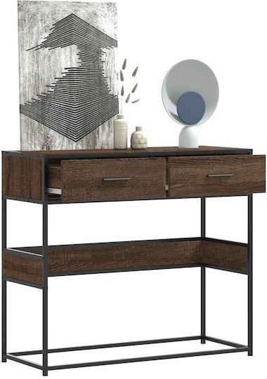 Конзолна маса от Дърво & Метал Кафяв дъб Д90xШ35xВ80cm