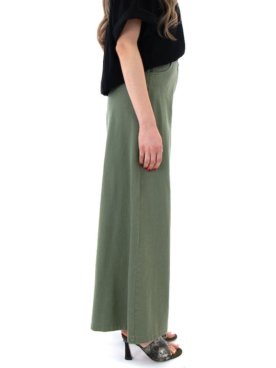 Damen Hochgeschnittene Baumwollhose in Breit Bein Stil Khaki