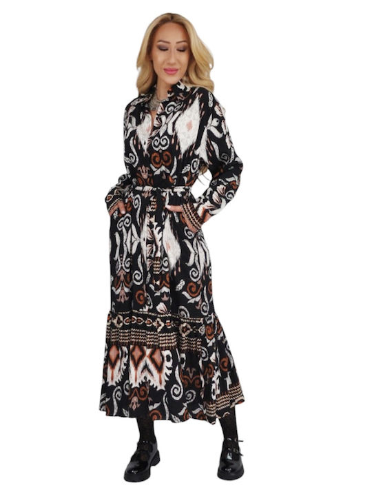 Summer Midi Shirt Dress Black