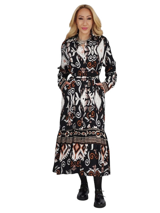 Summer Midi Shirt Dress Black