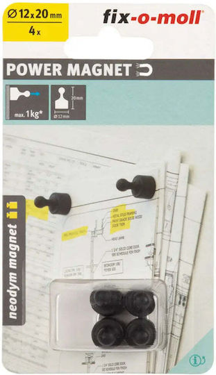 Neodymium Magnet Pins Tacks 12 Mm/20 Mm 4pcs Fix-o-moll Black