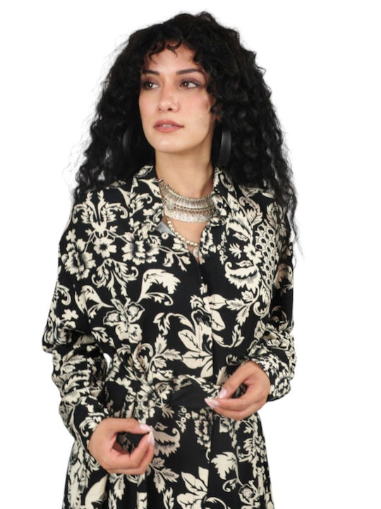 Summer Midi Shirt Dress Black and White
