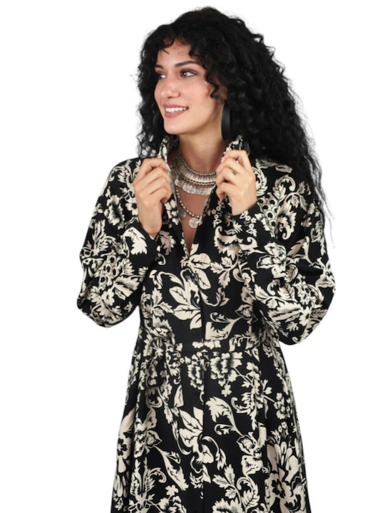 Summer Midi Shirt Dress Black and White