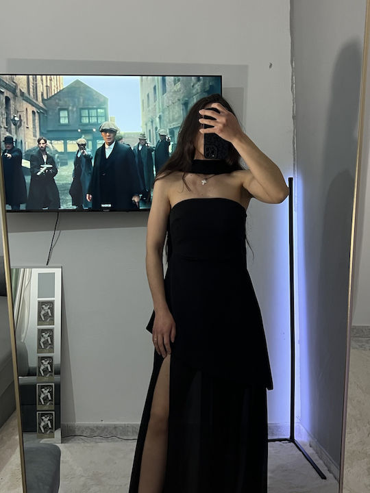 Summer Maxi Evening Dress Strapless with Tulle Black