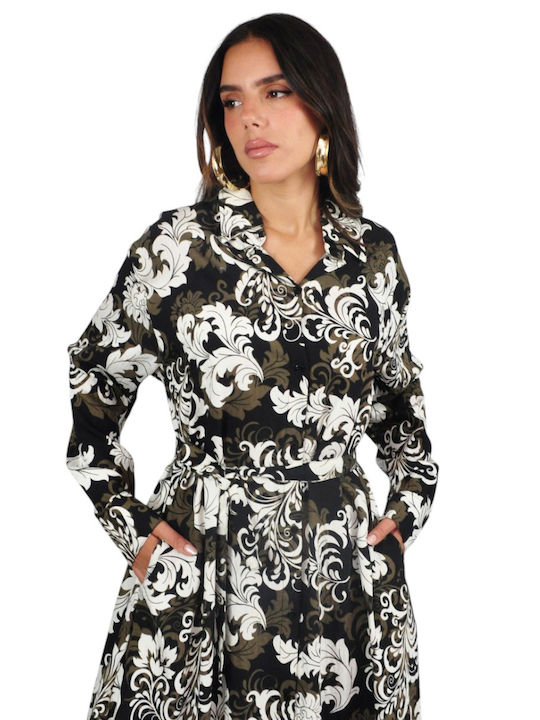 Summer Midi Shirt Dress Black