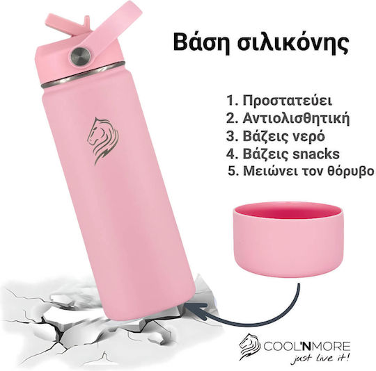 Cool'NMore Stainless Steel Thermos Bottle BPA Free 500ml Flamingo with Straw and Handle